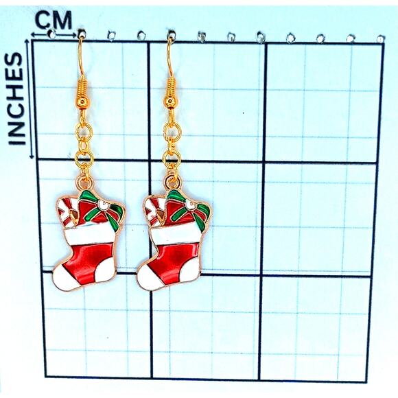 Festive Christmas Stocking Earrings | Holiday Dangle Jewelry - Picture 3 of 4